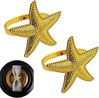 1/2/6 Pieces Starfish Studded Napkin Rings Nautical Themed Table Decorations Great for Weddings, Birthdays, Parties and Daily Dinners (2 PCS)