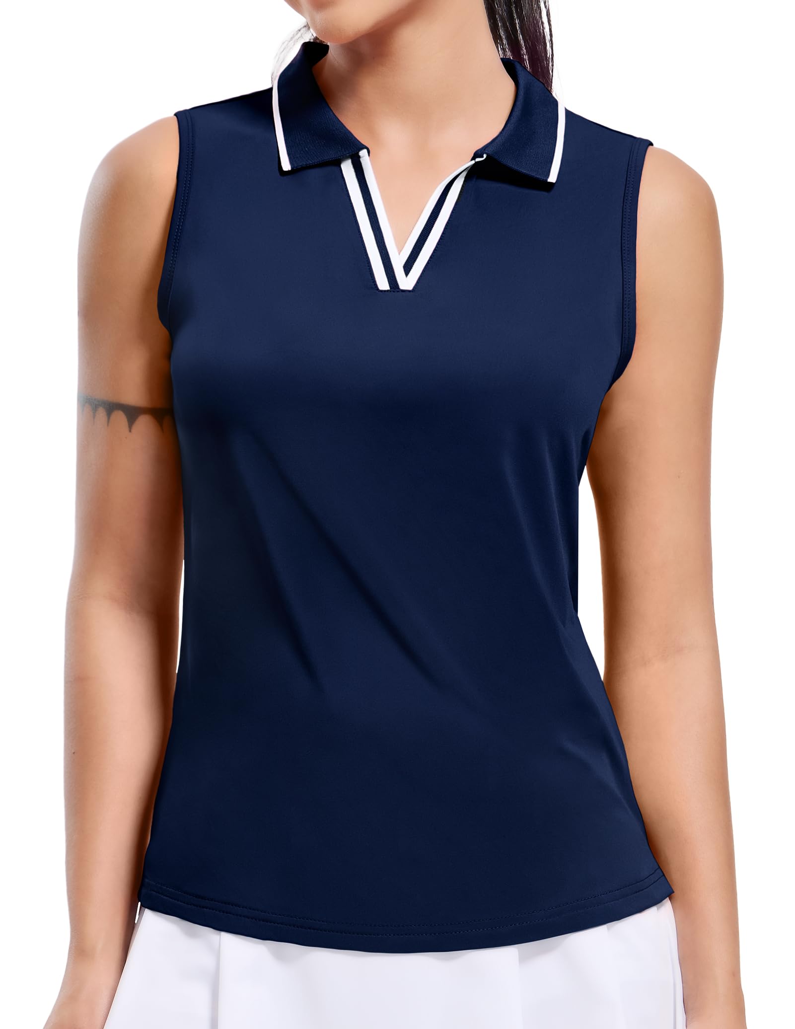 MIER Womens Golf Polo Shirt Sleeveless Dry Fit V Collar Ribbed Athletic Tennis S