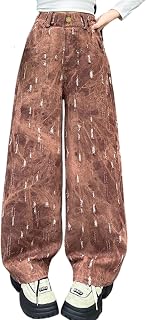 Rolanko Girls Jeans Wide Denim Trousers Elastic Waist for Children