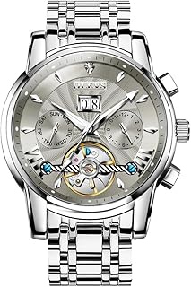 OLEVS Montres pour homme de luxe mécanique automatique grand cadran décontracté à remontage automatique montres pour homme en acier inoxydable robe analogique tourbillon jour date montre homme