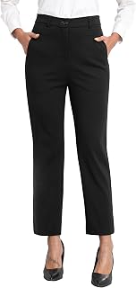 GRECERELLE Women's Work Trousers Elegant Stretch Waist Straight Leg Casual Yoga Trousers with Pockets and Zip