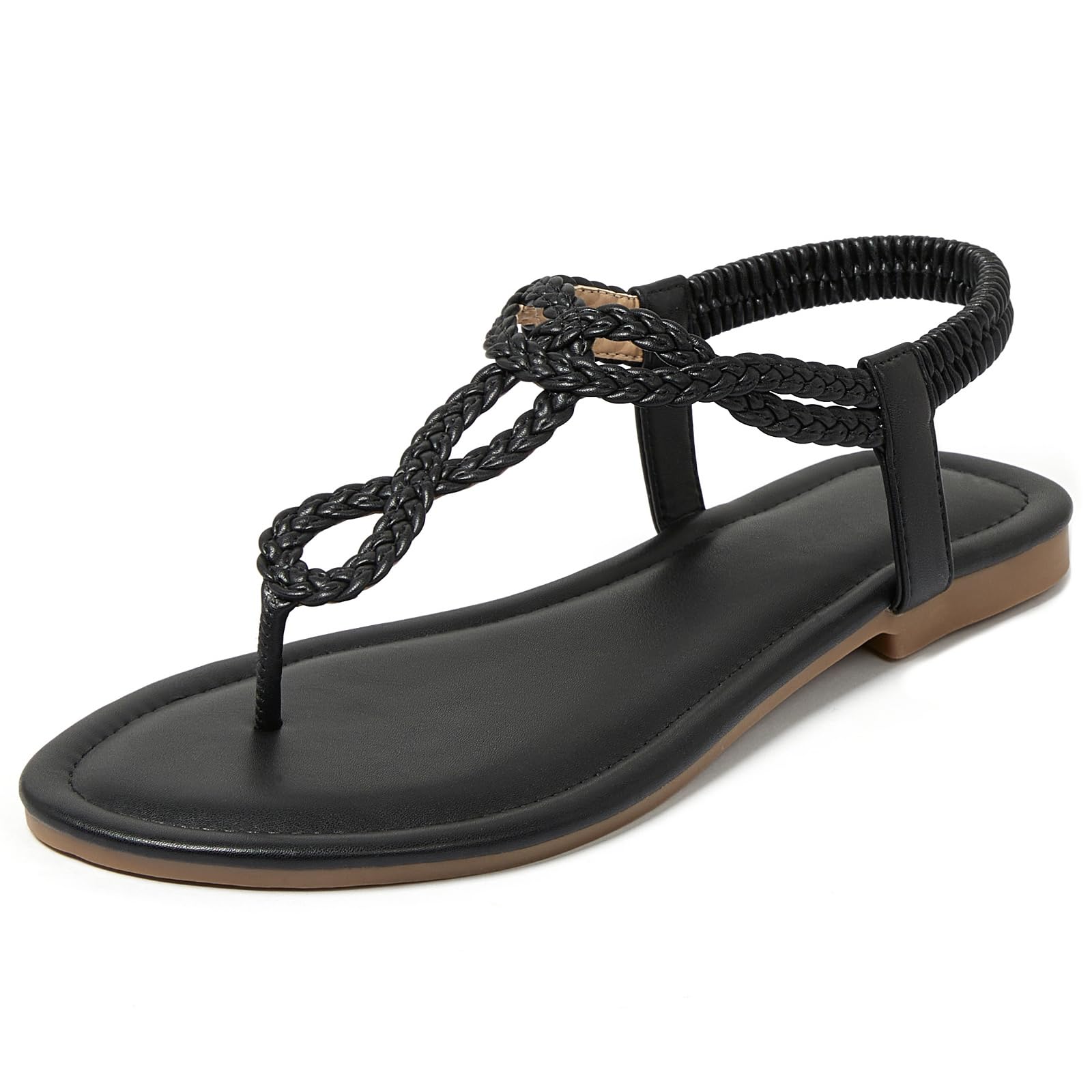 zeetoo Braided Flat Sandals for Women Thong Strappy Elastic Ankle Strap
