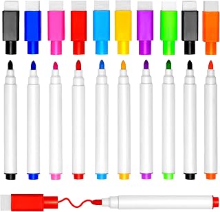 DIYDEC 10 pcs Whiteboard Markers, 9 Color Whiteboard Pens, Fine Tip Magnetic Colour White Board Pen with Eraser Low Odor Dry Erase Markers Erasable for Home Office Uses