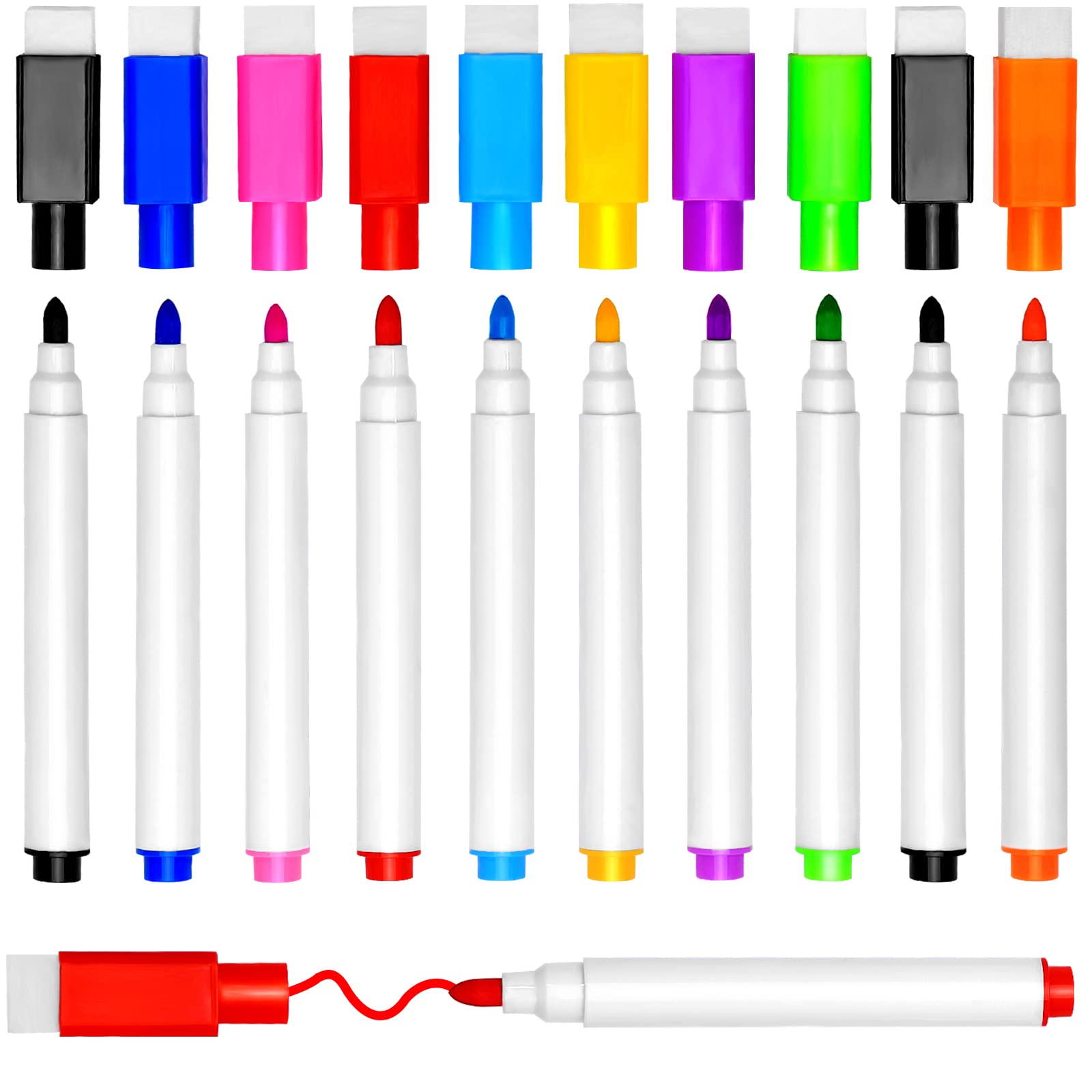 DIYDEC 10 pcs Whiteboard Markers, 9 Color Whiteboard Pens, Fine Tip Magnetic Col