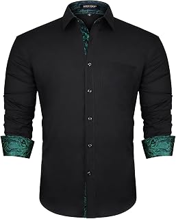 HISDERN Camisa para Hombre Casual Formales Clásico con Botones Camisas de Vestir Cuello de Manga Larga Ajuste Regular
