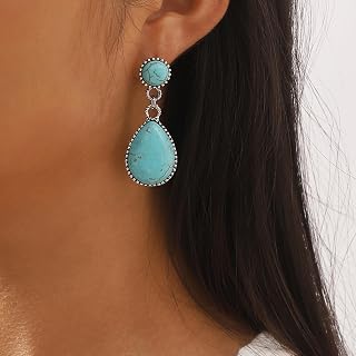Bohemian Turquoise Dangle Earrings for Women Vintage Bohemian Round Western Statement Drop Dangle Stud Jewelry Gift