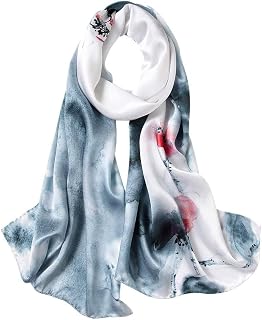 Women's Silk Scarf, 100% Silk, Colourful, in 20-Plus Designs, Warm and Soft, Stole, Neckerchief, 53 x 170 cm