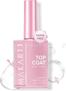 Makartt Hema-Free Top Coat Nail Polish 15ml No Wipe High Gloss No Sticky | Long Lasting Soak-Off Chip-Free Non-Yellowing Scratch-Resistant Self-Levelling Low Odour Natural Artificial Nails UV Cured