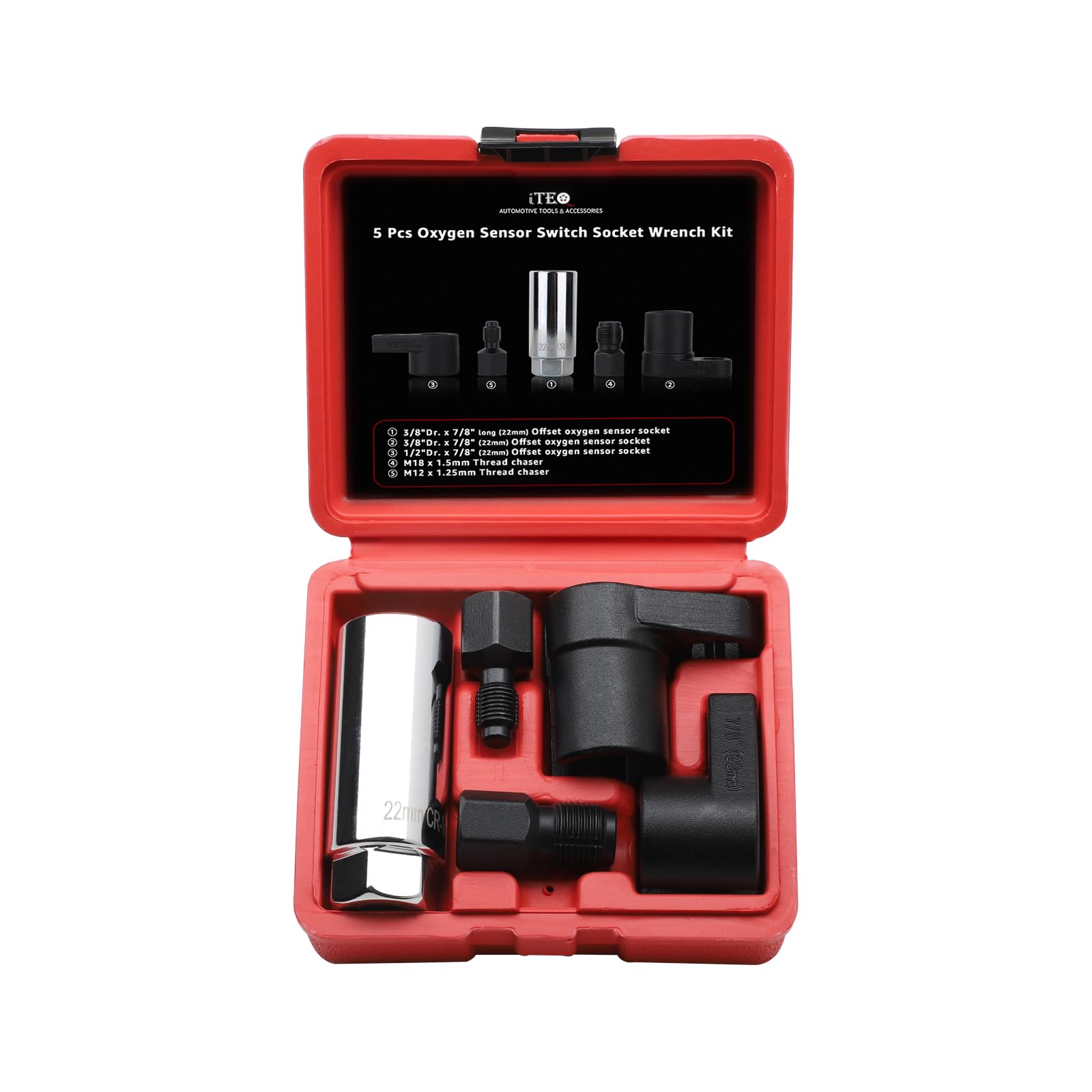 ITEQ 5 Pcs Automotive Oxygen Sensor Socket Wrench Remover tool and Thread Chaser