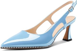 NobleOnly Women's Closed Toe Medium Kittens Heel Slingback Pumps Buckle Dress Casual Slip-on Shoes 6.5 cm Heels