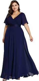 Ever-Pretty Vestido maxi de noche para mujer, talla grande, doble cuello en V, 09890 - azul - 44