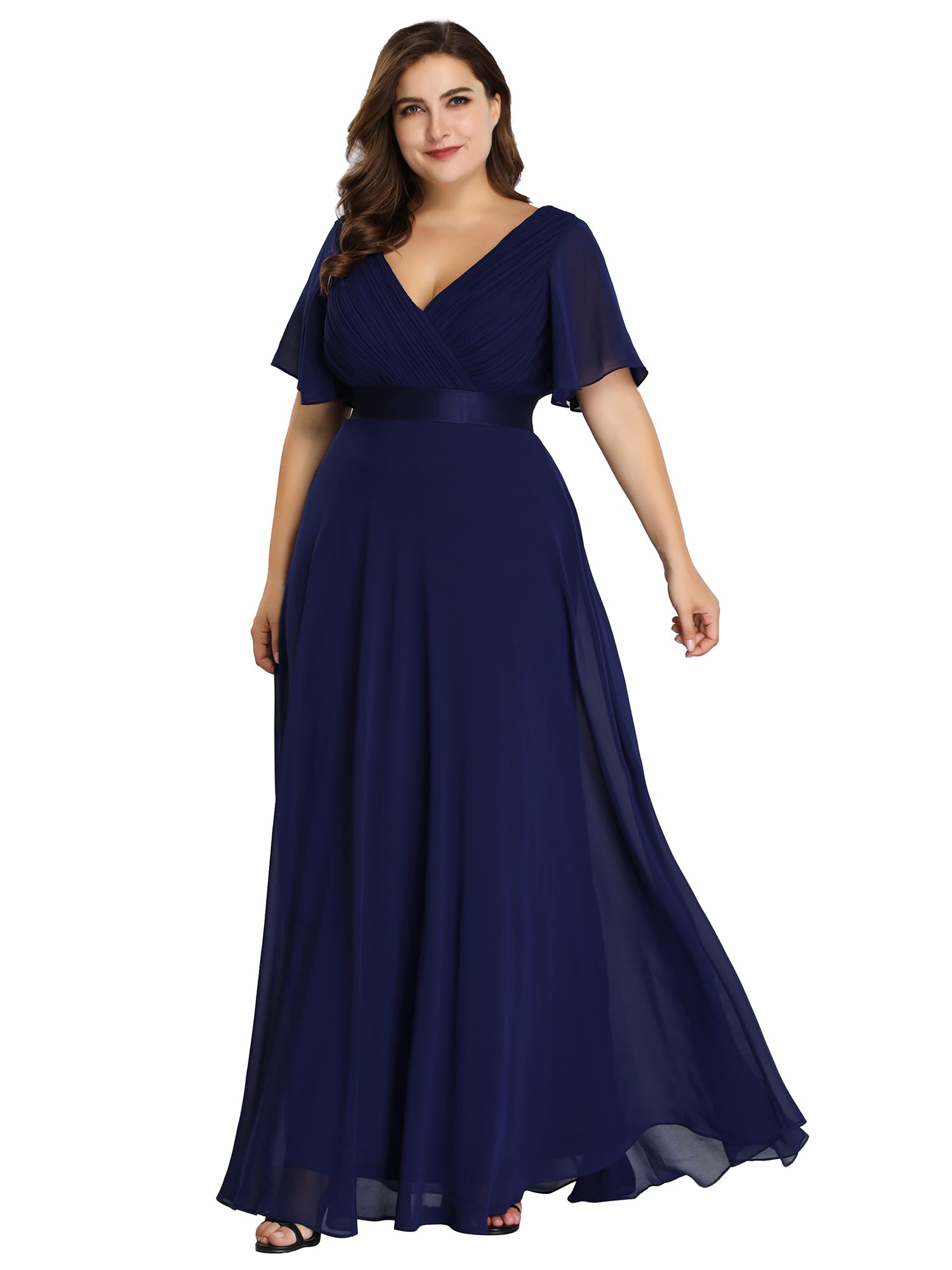 Ever-Pretty Vestido maxi de noche para mujer, talla grande, doble cuello en V, 0