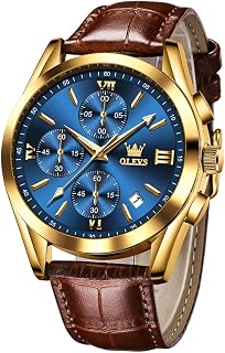 OLEVS Watch for Men Multifunctional Chronograph Analog Luxury Men Watch Brown Leather Large Dial Date Dress Luminous Waterproof Men Wrist Watch