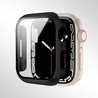 Compatible with Apple Watch Series 10/9/8/7/6/5/4 40/41/44/45/42/46mm, Equipped with a Tempered Glass Screen Protector and PC Hard Case for Full Protection(Black, 45mm)
