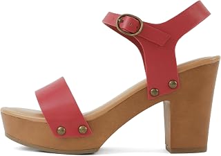 Soda CHIVAS ~ Sandalo da donna con zeppa con fibbia audace, Poliuretano rosso., 37.5 EU