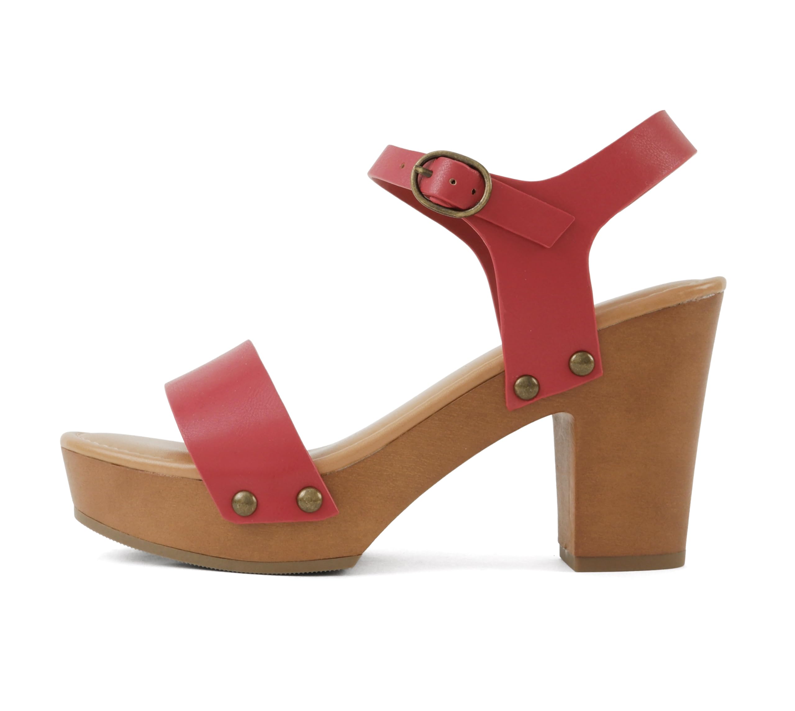Soda CHIVAS ~ Sandalo da donna con zeppa con fibbia audace, Poliuretano rosso., 