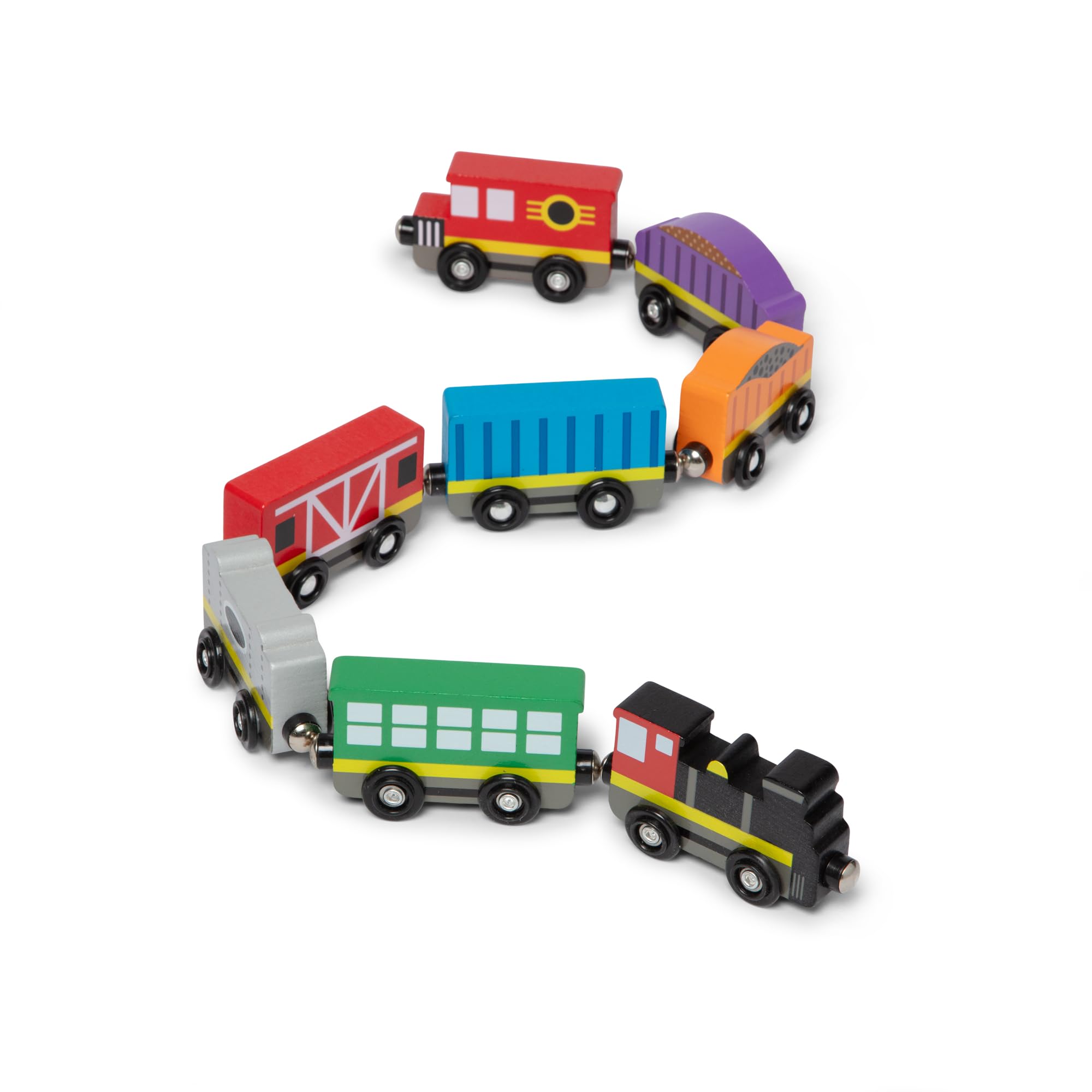 Melissa & Doug Wooden Magnetic Train Cars 8-Piece Vehicle Set | 9 Piece Set, 8 M
