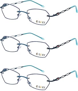 LUFF Rimless Reading Glasses for Women Blue Light Blocking Lightweight Metal Classic Computer Readers Anti Eyestrain Case