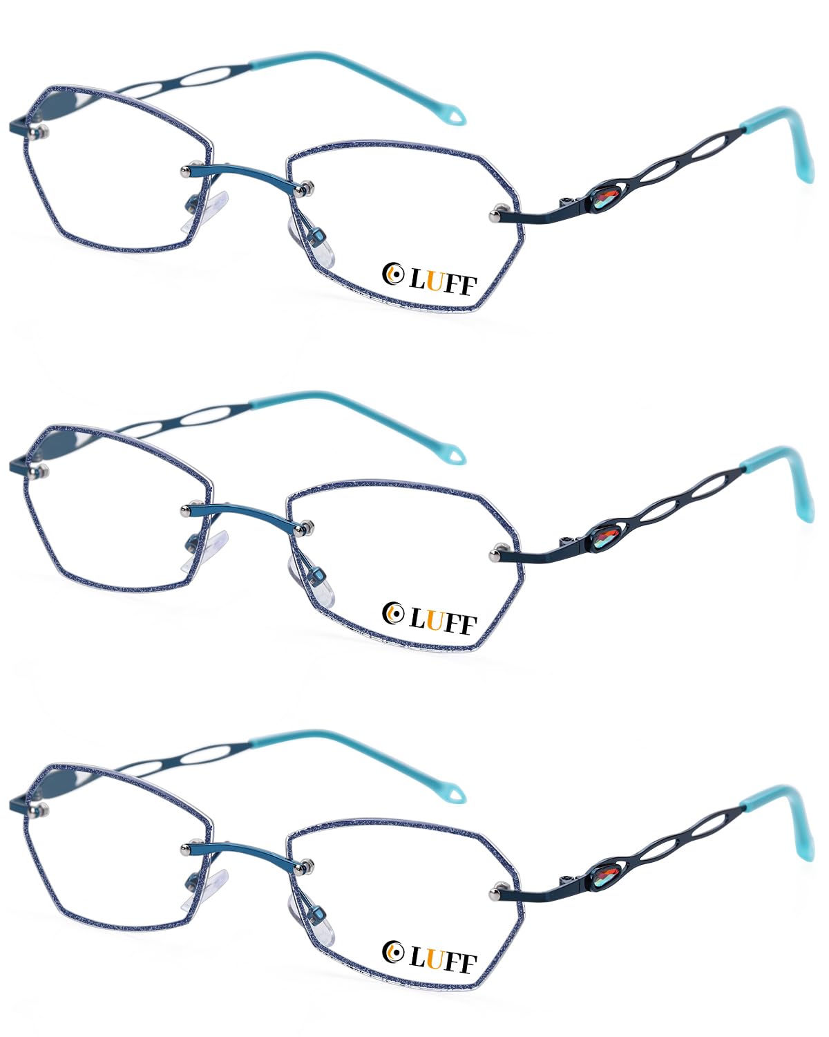 LUFF Rimless Reading Glasses for Women Blue Light Blocking Lightweight Metal Cla