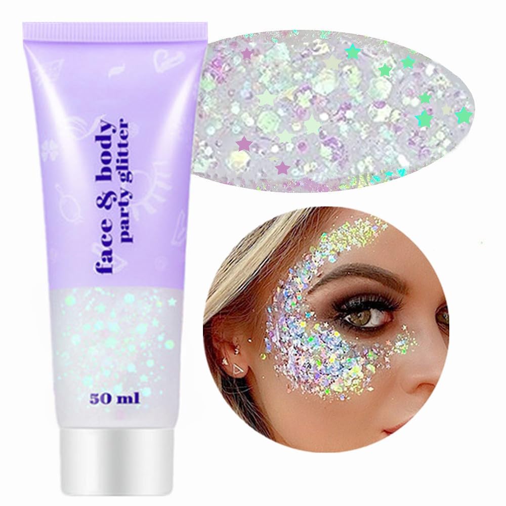 Go Ho Clear White Face Body Glitter,Halloween Festival Concert Outfit Women | Ha