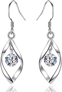 Double Twisted Linear Swirl Drop Statement Earrings with CZ, 925 Sterling Silver Dangle Earrings, Hypoallergenic Infinity Earrings for Women