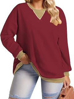 DOLNINE Plus-Size-Sweatshirts for Women Oversized Long Sleeve Tops Casual Crewneck Colorblock Pullover Tunic Shirts