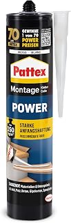 Pattex Power Mounting Adhesive with Strong Initial Adhesion, 1 x 370 g | Max. 150 kg/m² initial adhesion, for absorbent surfaces, can be painted over, temperature-resistant -20 °C to +70 °C