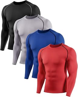 4 Pack Compression Shirts Men Long Sleeve Workout Underhirts Athletic Running Base Layer Rash Guard T-Shirts