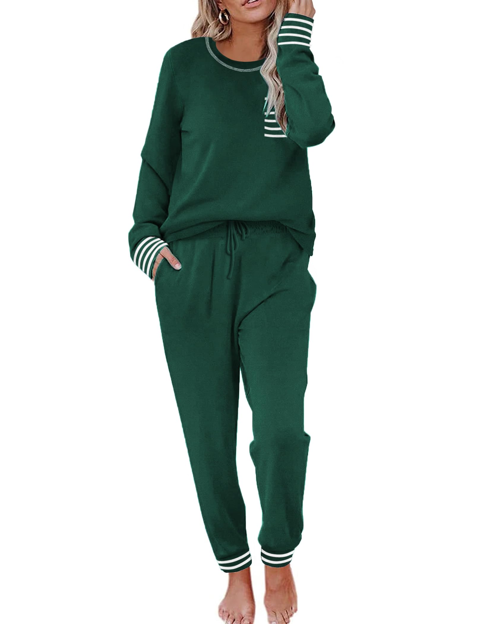 Ekouaer Pajamas Women Long Sleeve Sleepwear Long Pants Soft Loungewear