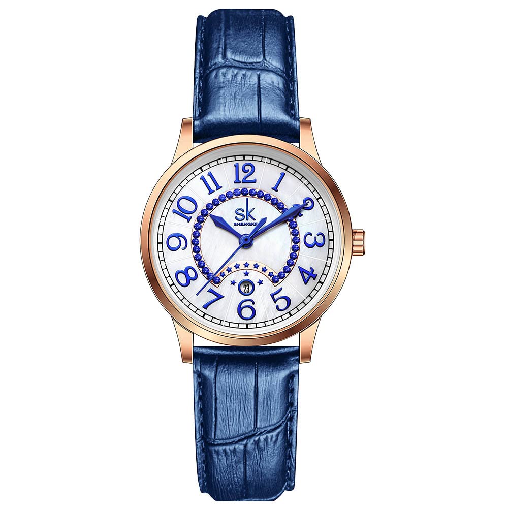 SHENGKE SK Business Classic Women Watch with Genuine Leather Stainless Steel Ban