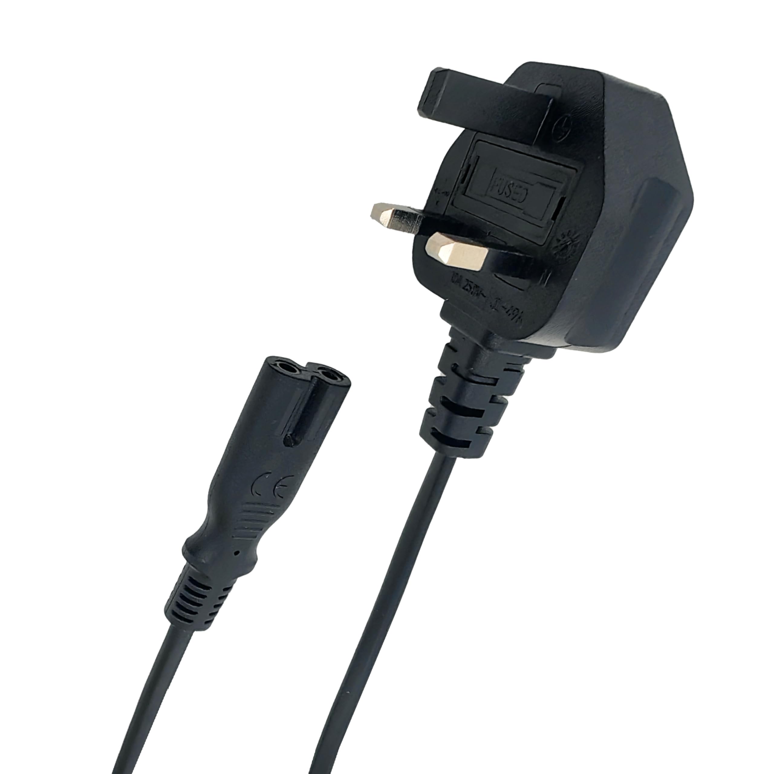 UK 3-Pin Plug to IEC C7 Figure 8 Power Cable, 2 Meter, BS1363 Certified Plug wit