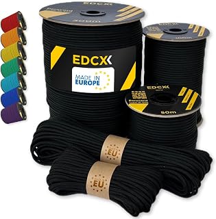 4mm Paracord 35+ Solid Colors (10m, 15m, 30m, 164ft, 100m, 300m) | Ideal for Camping, Survival, Outdoor Activities | 100% Nylon Rope 4mm | 550 Type III Tactical Rope (Black, 98.4) 12