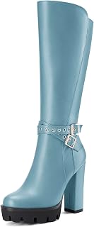 Castamere Women's Chunky Wide High Heel Closed Toe Round Toe Half Zipper Buckle Closure Office Classic Boots