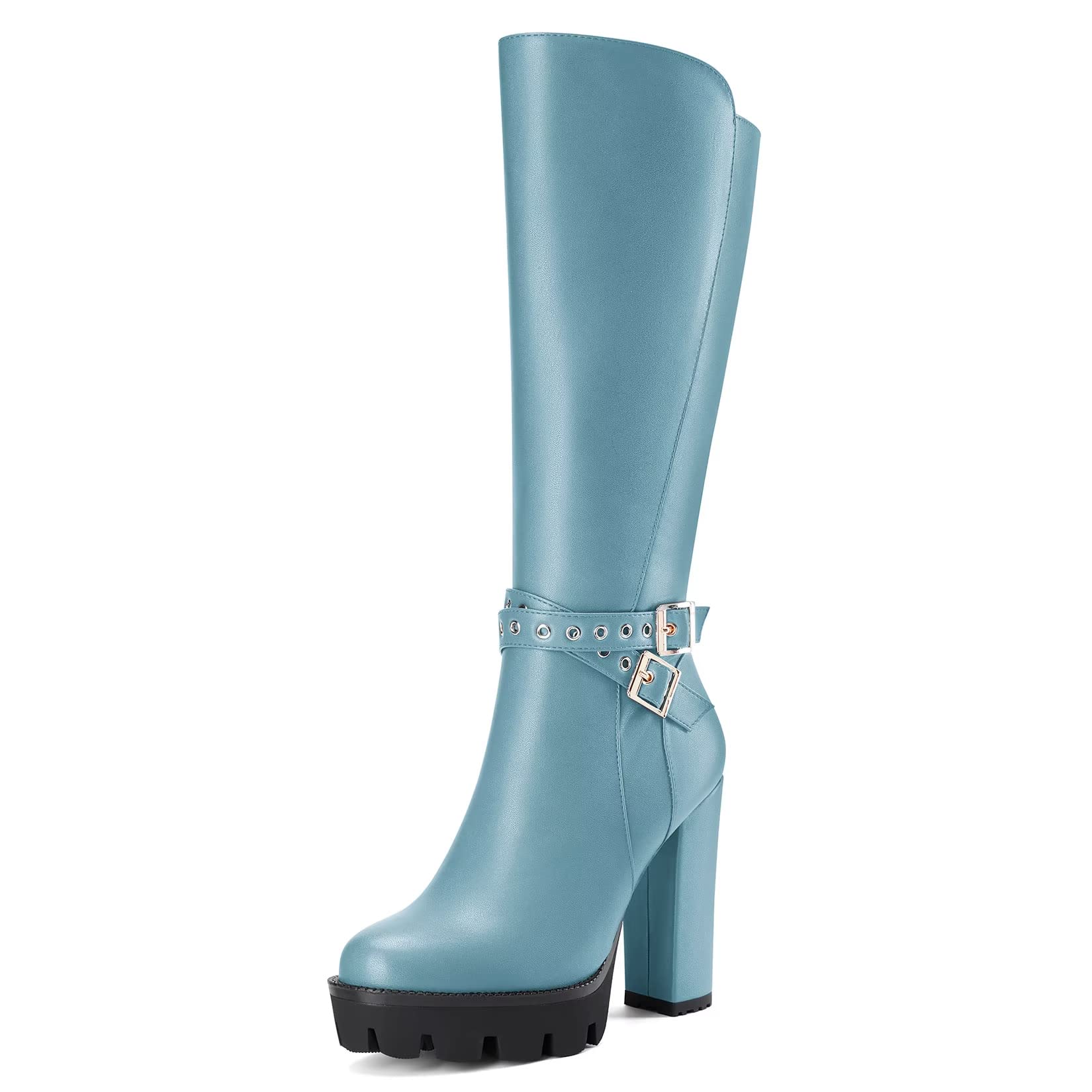 Castamere Women's Chunky Wide High Heel Closed Toe Round Toe Half Zipper Buckle 
