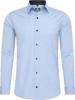 Rusty Neal Men's Shirt Premium Slim Fit Long Sleeve Stretch Contrast Shirt Business Shirts Casual Shirt