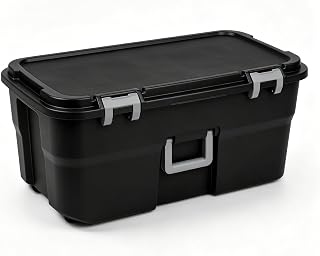 22 Gallon Heavy-Duty Wheeled Plastic Footlocker, Lockable for Camping Dorm | Secure lockable wheeled trunk, 22-gal heavy-duty. Protects gear from dust/moisture. Great for garage , camp & home.Black