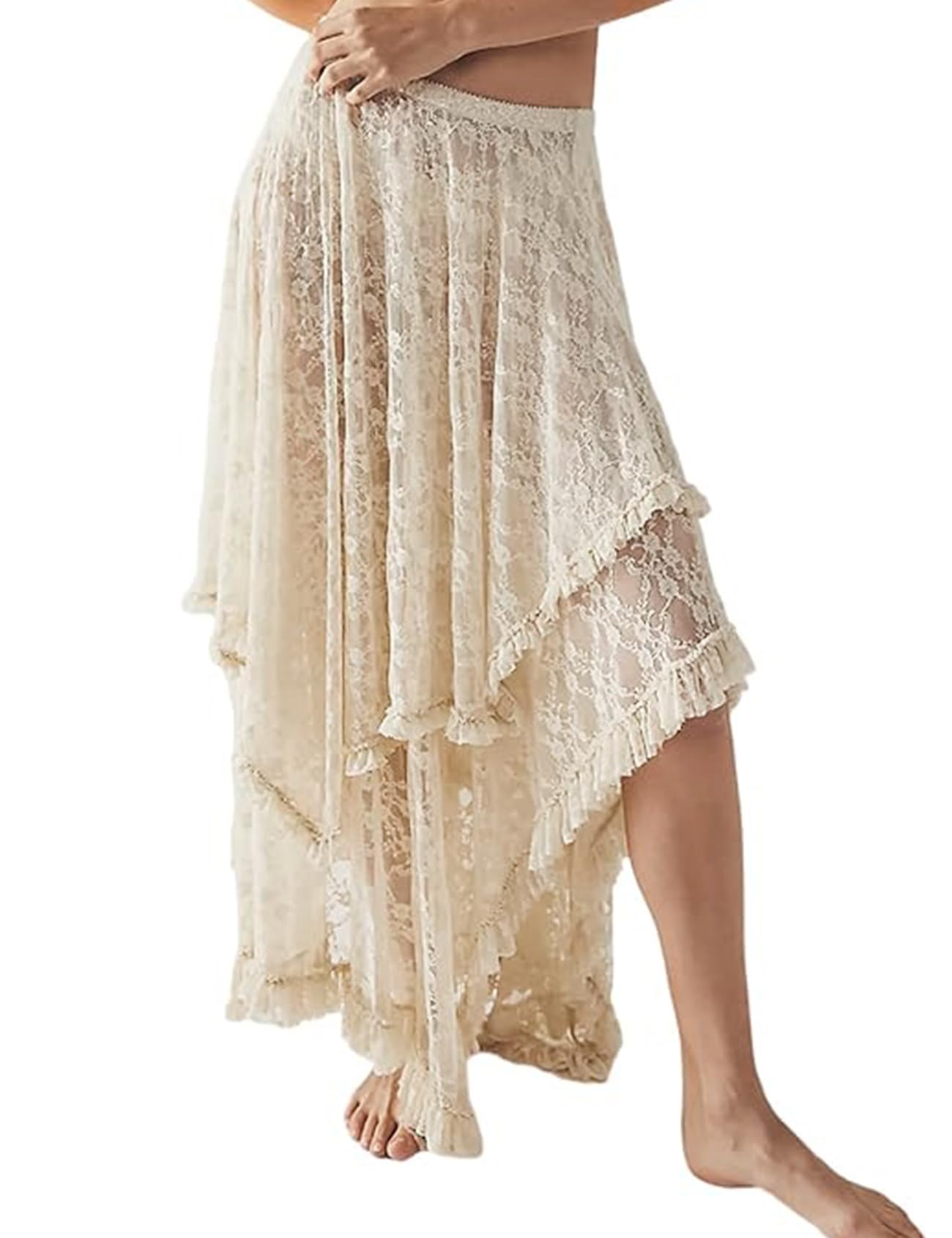 Yimoon Women Lace Skirts Asymmetric Flowy Boho Maxi Skirt