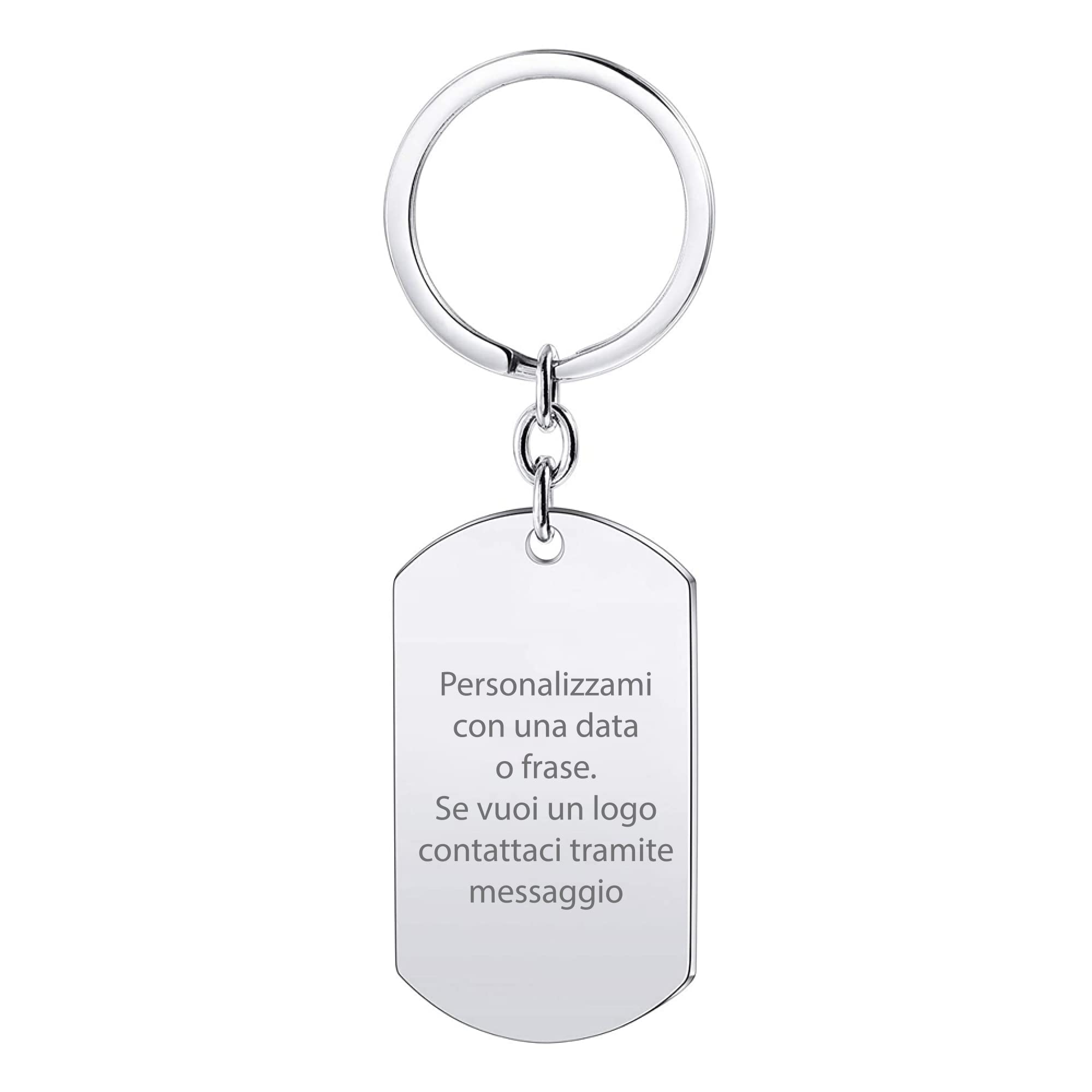Stileitaliano Personalised Silver Family Tag Keyring with Engraving Military Key