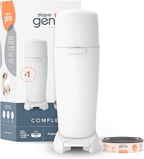 Diaper Genie Complete Diaper Pail (White) – Includes 1 Refill (Holds 270 Newborn Diapers) &amp; 1 Carbon Filter