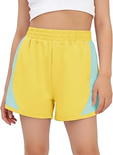 Haloumoning Pantaloncini da ragazza alla moda elastici a vita alta Colorblock allenamento pantaloncini da corsa con tasche 5-14 anni