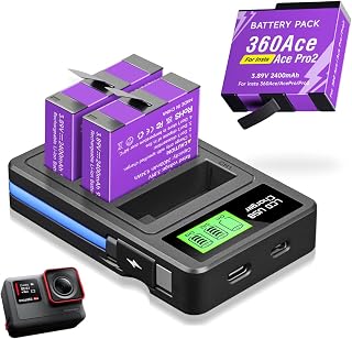 CITYORK 3 Slot Charger and 3 x 2400mAh Batteries Compatible with Insta360 Ace Pro Replacement Battery for Insta360 Pro with LCD Display and USB Cable