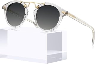 CARFIA Retro Double Bridge Acetate Polarized Mens Sunglasses Round Shades