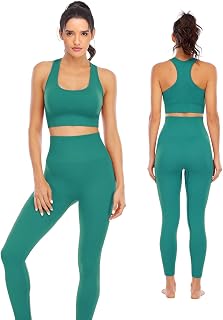 NOVA ACTIVE Women Workout Set 2 Pieces Seamless High Waist Leggings with Padded Elastic Sports Bra Gym Wear