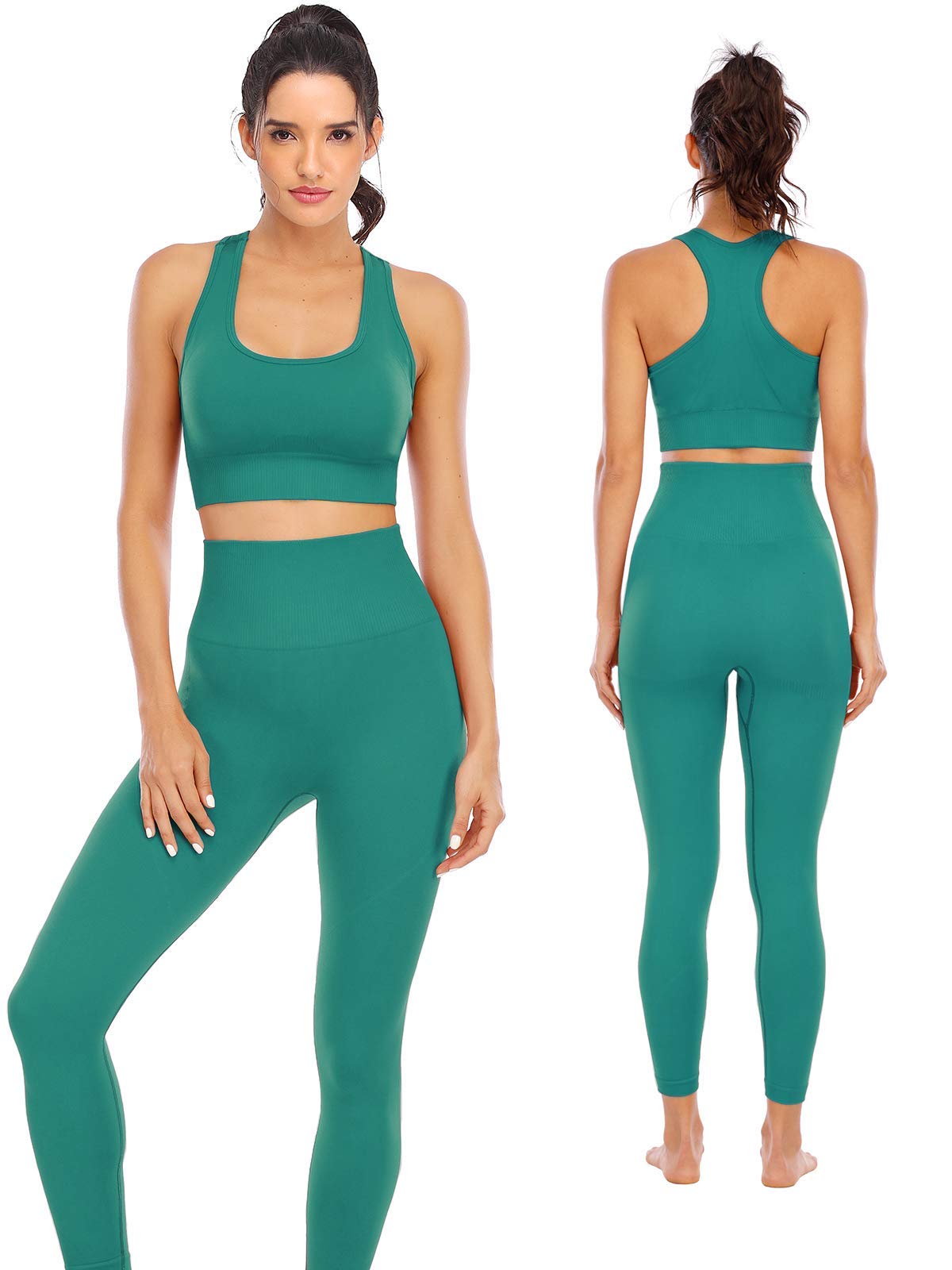 NOVA ACTIVE Women Workout Set 2 Pieces Seamless High Waist Leggings with Padded 