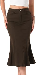 Allegra K Women's Denim Skirt Fishtail Midi Jean Skirts