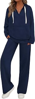 PRETTYGARDEN Tuta da donna in 2 pezzi tuta autunnale oversize scollo a V felpa con cappuccio gamba larga pantaloni della tuta da viaggio set lounge