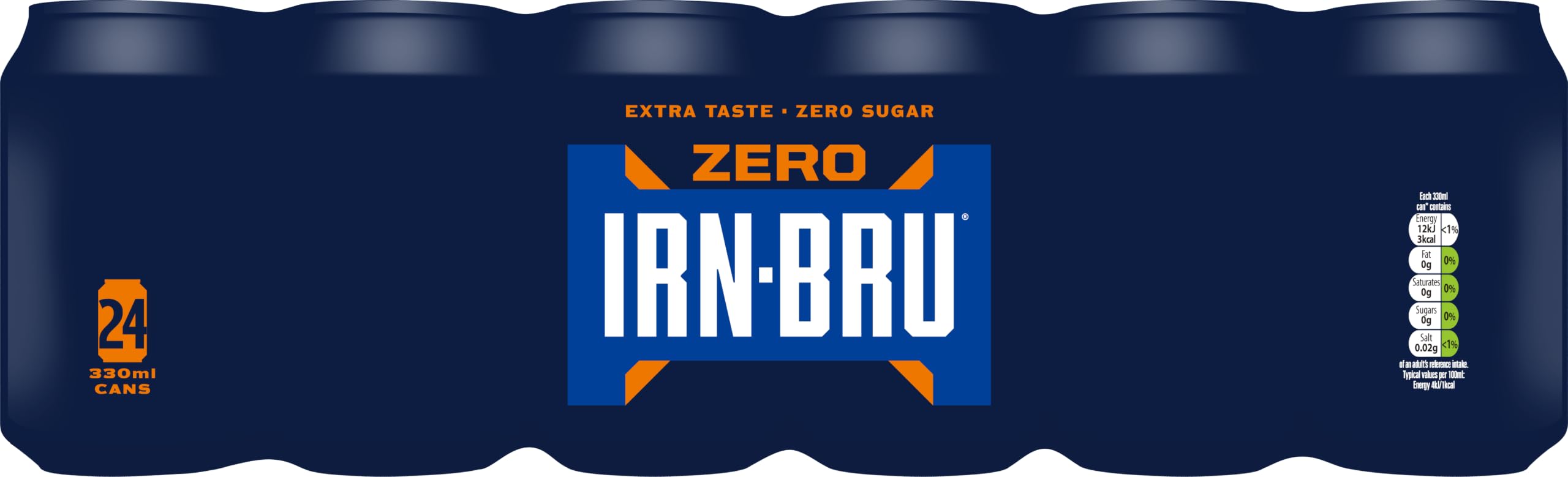 IRN-BRU Zero Carbonated Soft Drink, 24 Pack, 330ml Cans | Zero sugar and zero ca