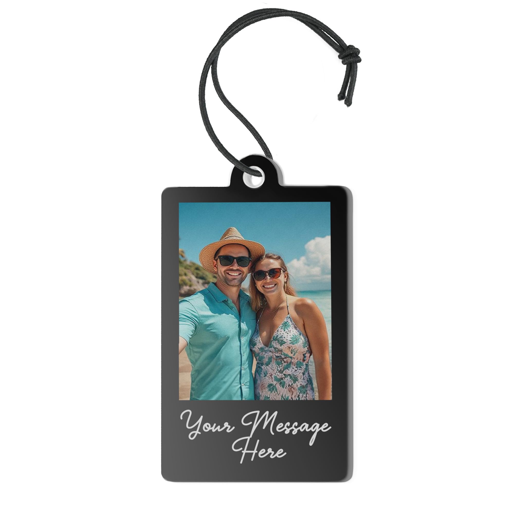 Personalised Black Photo Car Ornament - Custom Hanging Car Charm with Photo & Me