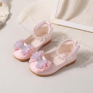 Girls Princess Mary Jane Flats with Pearl Bow Detail Formal Shoes for Toddler and Young Girls