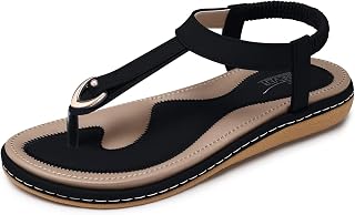 SHIBEVER Women's Sandals Summer Boho Casual Flat Ankle T-Strap Thong Elastic Comfortable Flip Flops Beach Shoes Sandal
